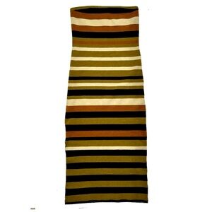 Camila Coelho Striped Midi Tube Dress in Olive, Black & Tan